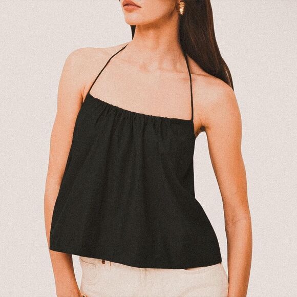 Reformation Addy Black Halter Top | Open Back Organic Cotton | Size XS NWT - Picture 1 of 8